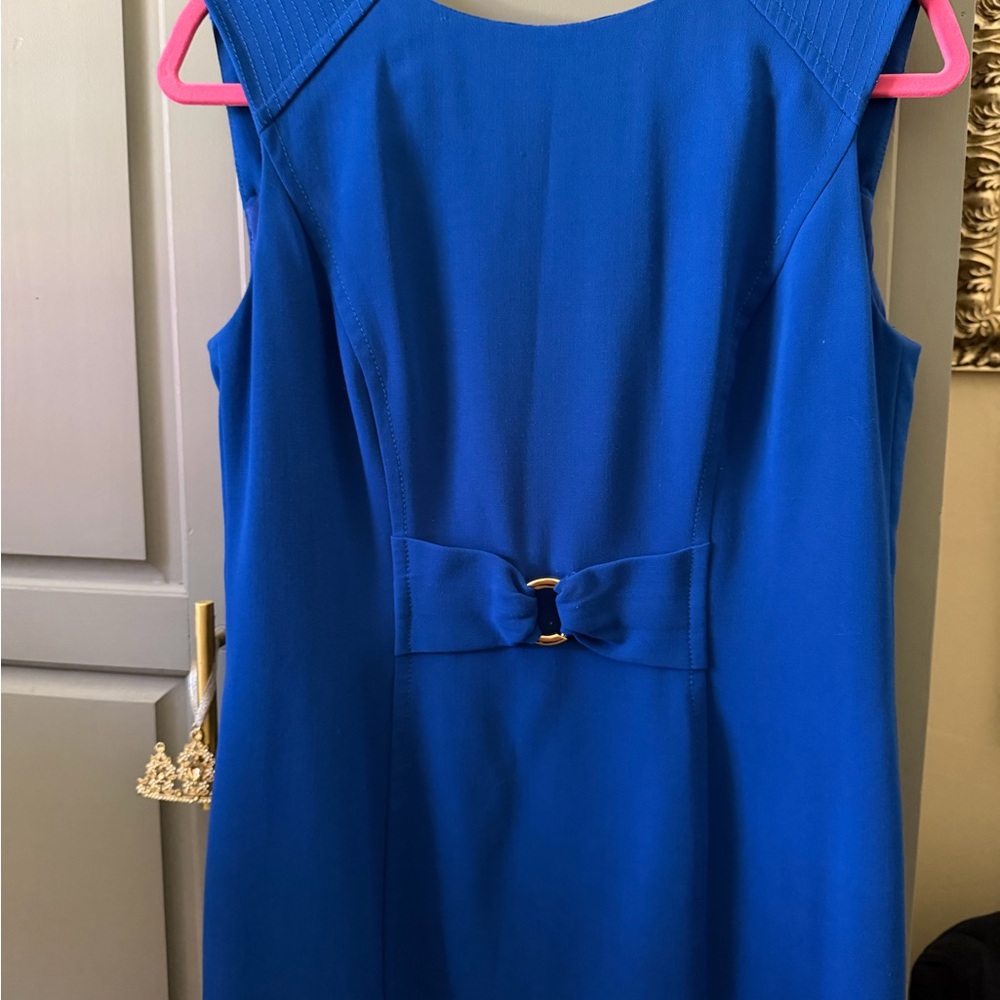 Tahari Sleeveless Midi Dress in Cobalt Blue with Bow Detail